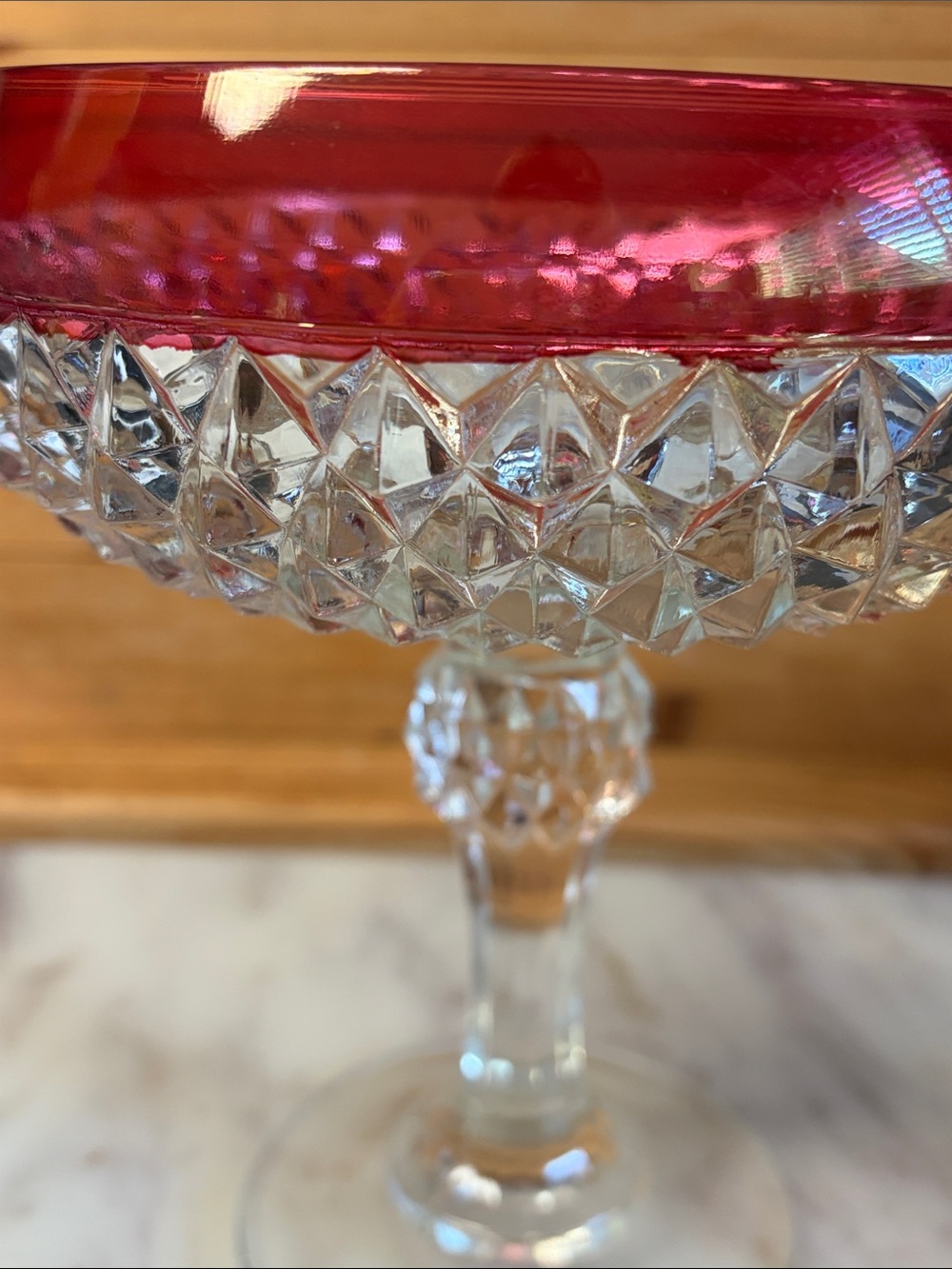 Ruby Rim Pressed Glass Compote - Picture 5 of 6